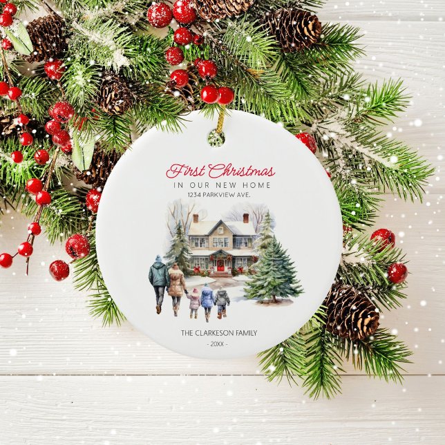 First Christmas In New Home | 3 Children Family Ceramic Tree Decoration (Creator Uploaded)