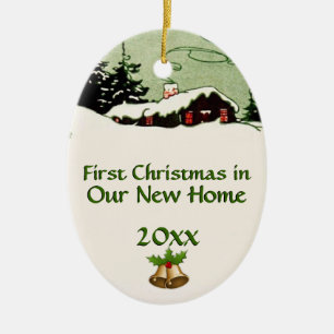 First Christmas in New Home Country Cabin Ceramic Tree Decoration