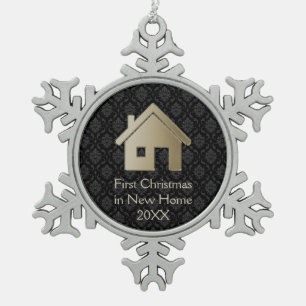 First Christmas in new home Damask Snowflake Pewter Christmas Ornament
