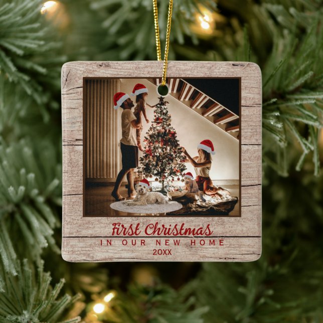 First Christmas In New Home Family Photo  Ceramic Ornament (Tree)