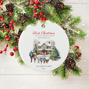 First Christmas in New Home   Family With Pet Ceramic Tree Decoration