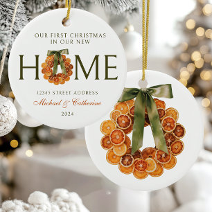 First Christmas in New Home Orange Wreath Ceramic Tree Decoration