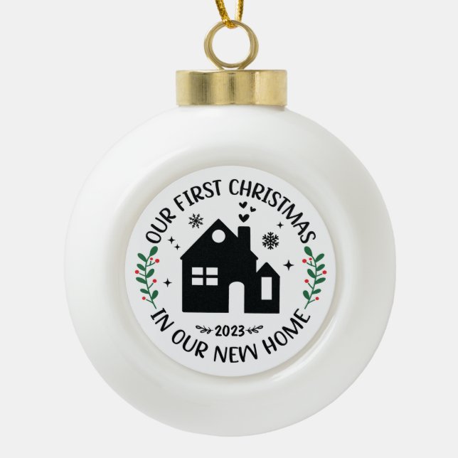 First Christmas In New Home Personalised Christmas Ceramic Ball Christmas Ornament (Front)