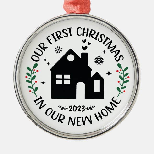 First Christmas In New Home Personalised Christmas Metal Tree Decoration (Front)