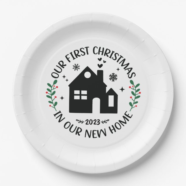 First Christmas In New Home Personalised Christmas Paper Plate (Front)
