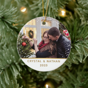 First Christmas in New Home Personalised Photo  Ceramic Tree Decoration