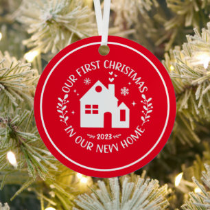 First Christmas In New Home Red Christmas Metal Tree Decoration