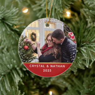 First Christmas in New Home Red Personalized Photo Ceramic Tree Decoration