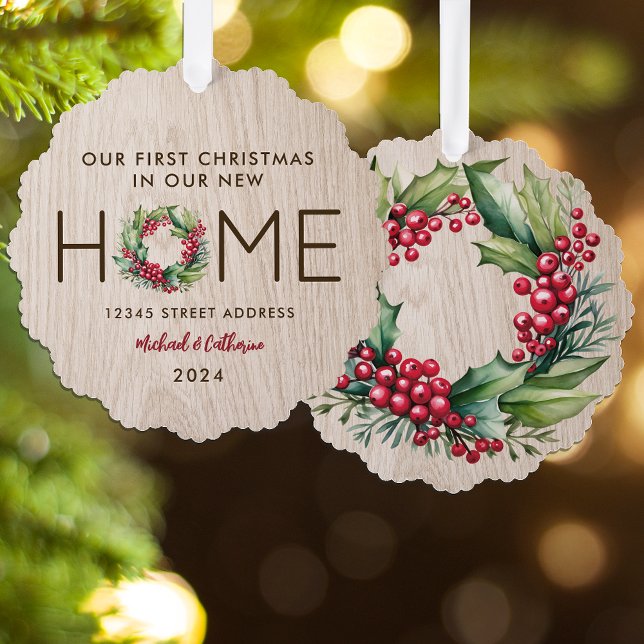First Christmas in New Home Rustic Faux Wood -  Tree Decoration Card (Creator Uploaded)