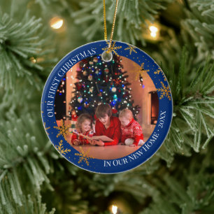 First Christmas in New Home Snowflakes and Photo Ceramic Tree Decoration