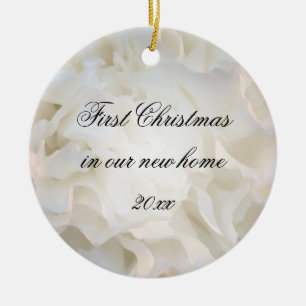 First Christmas in New Home White Floral Ceramic Tree Decoration