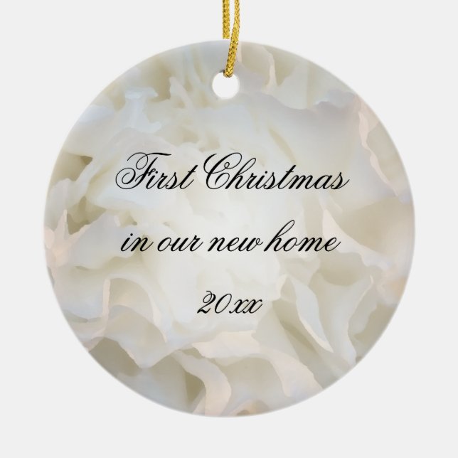 First Christmas in New Home White Floral Ceramic Tree Decoration (Front)