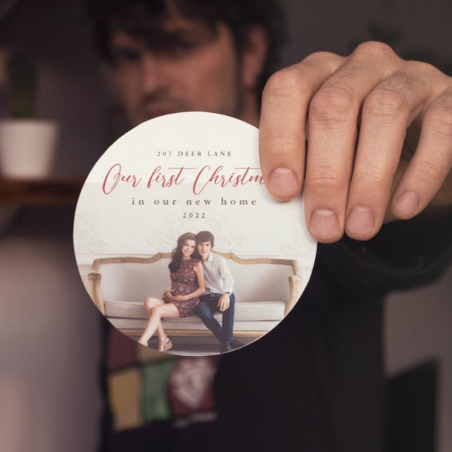 First Christmas in our New Home Address Photo Coaster (Creator Uploaded)