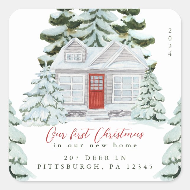 First Christmas in our New Home Address Square Sti Square Sticker (Front)