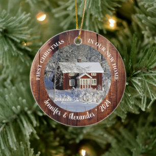 First Christmas in our new Home barn wood photo Ceramic Tree Decoration