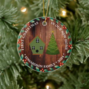 First Christmas in our new Home birdhouse photo Ceramic Tree Decoration