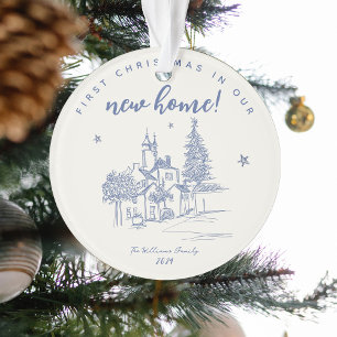 First Christmas in Our New Home Blue House Ornament