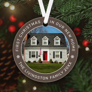 First Christmas in Our New Home Brown Custom Photo Ornament