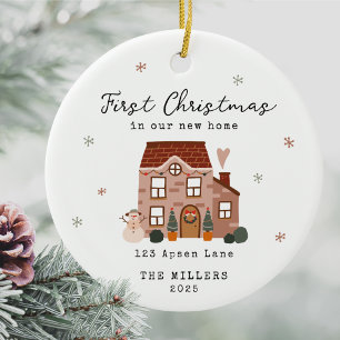 First Christmas In Our New Home Custom Address  Ceramic Tree Decoration