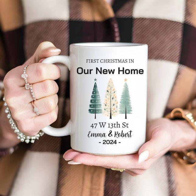 First Christmas in our new home, Custom name mug ( personalized mug, Christmas tree mug, custom name mug, gift for couple, holiday gift, Christmas)