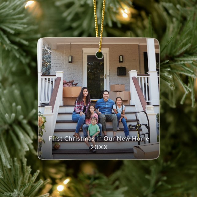 First Christmas in Our New Home Family Photo Ceramic Ornament (Tree)