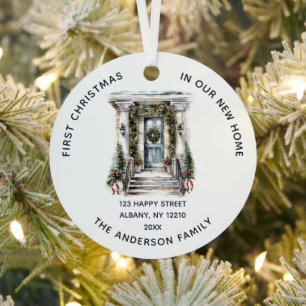 First Christmas In Our New Home Family Photo Metal Tree Decoration