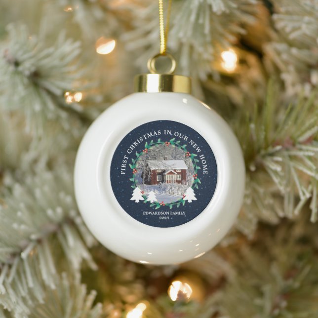First Christmas in our new Home house photo Ceramic Ball Christmas Ornament (Tree)