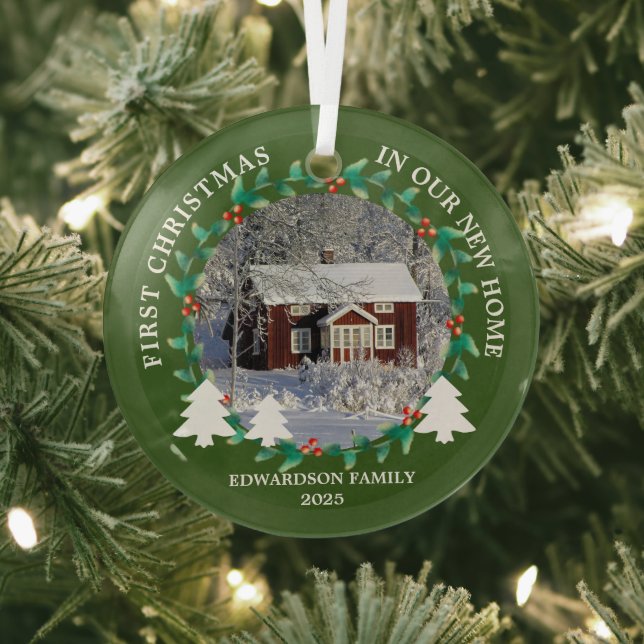 First Christmas in our new Home house photo Glass Tree Decoration (Insitu)