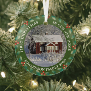 First Christmas in our new Home house photo Glass Tree Decoration