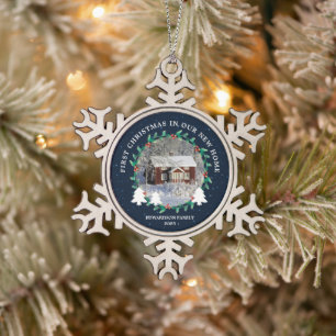 First Christmas in our new Home house photo Snowflake Pewter Christmas Ornament