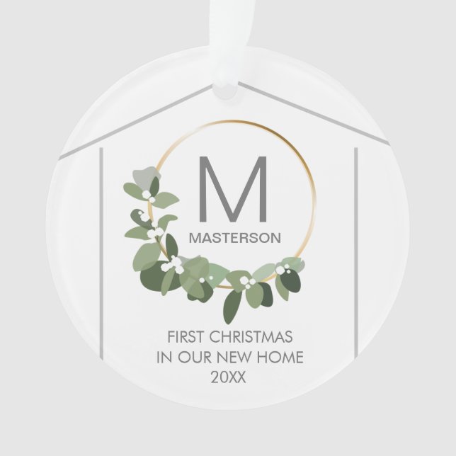First Christmas in our New Home | Monogram Wreath Ornament (Front)