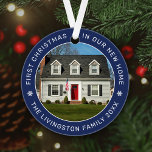 First Christmas in Our New Home Navy Custom Photo Ornament<br><div class="desc">Personalise this modern and elegant 'First Christmas in Our New Home' ornament with a photo of your house, your last name or family name, and the year it was purchased. Elegant navy blue (background colour can be modified) and white round-shaped text and snowflake accents beautifully frames the photo. Photo tip:...</div>