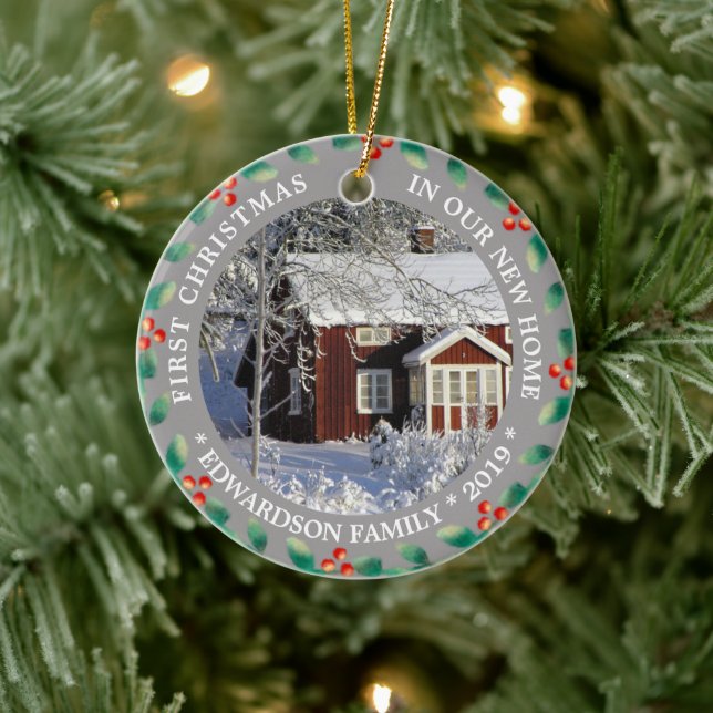 First Christmas in our new Home own photo Ceramic Tree Decoration (Tree)