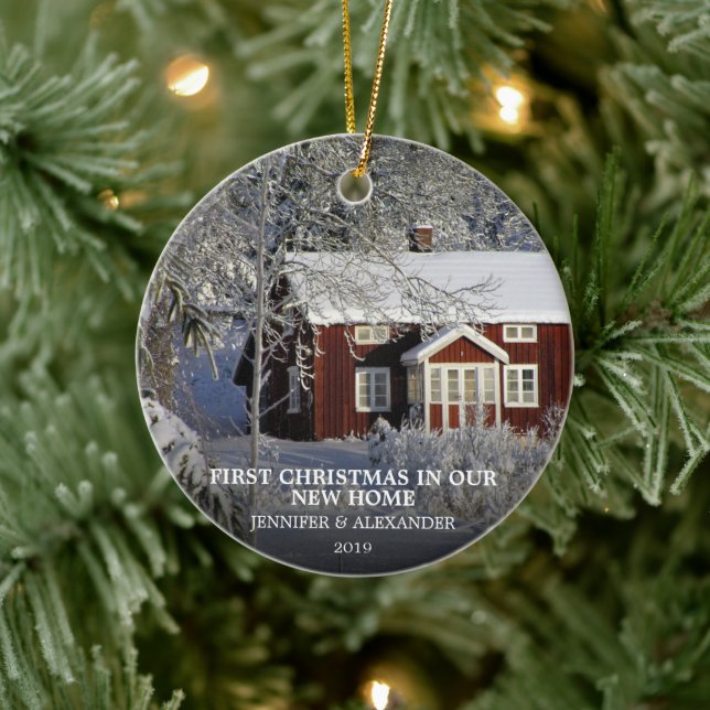 First Christmas in our new Home own photo Ceramic Tree Decoration (Tree)