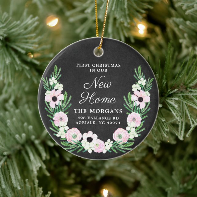 First Christmas In Our New Home Personalised Black Ceramic Tree Decoration (Tree)