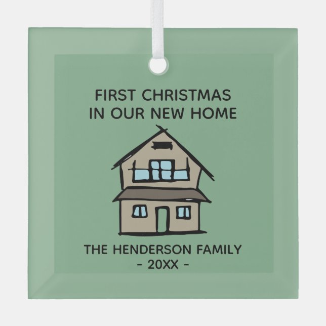 First Christmas In Our New Home Personalised Ceram Glass Tree Decoration (Front)