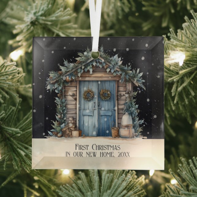 First Christmas in our new home personalised  Glass Tree Decoration (Insitu)