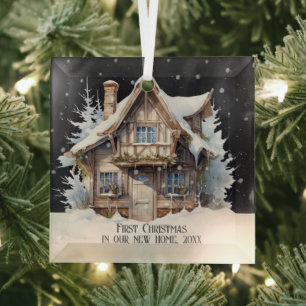 First Christmas in our new home personalised  Glass Tree Decoration