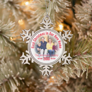 First Christmas In Our New Home   Personalised Snowflake Pewter Christmas Ornament