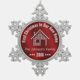 First Christmas In Our New Home Personalised Snowflake Pewter Christmas Ornament