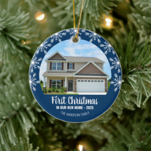 First Christmas in our New Home Photo Blue Ceramic Tree Decoration