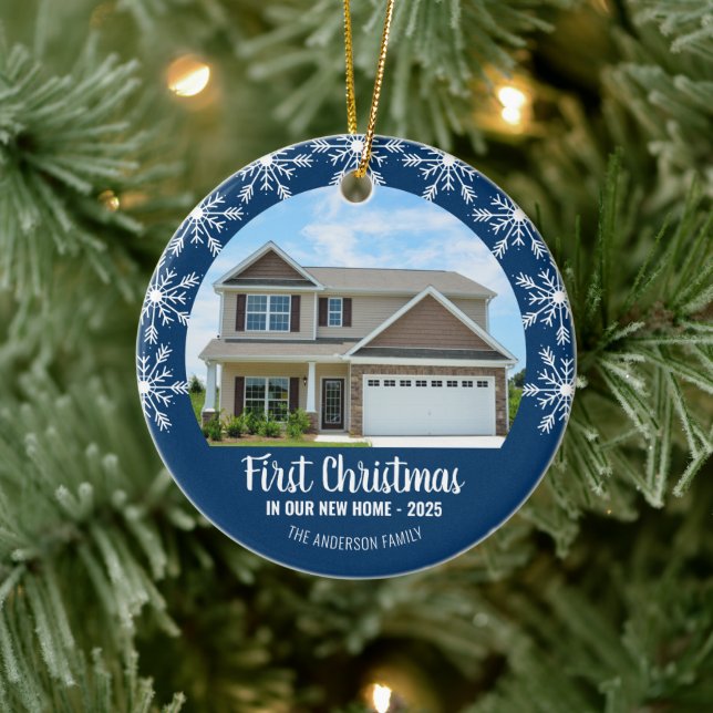 First Christmas in our New Home Photo Blue Ceramic Tree Decoration (Tree)