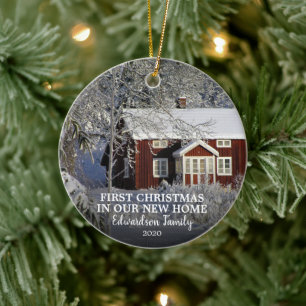 First Christmas in our new Home photo family name Ceramic Tree Decoration