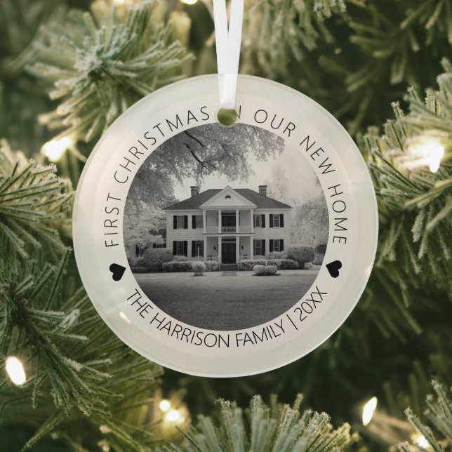 First Christmas In Our New Home Photo Glass Tree Decoration (Insitu)