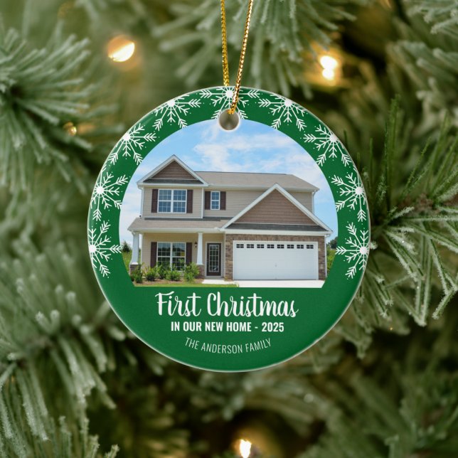 First Christmas in our New Home Photo Green Ceramic Tree Decoration (Tree)