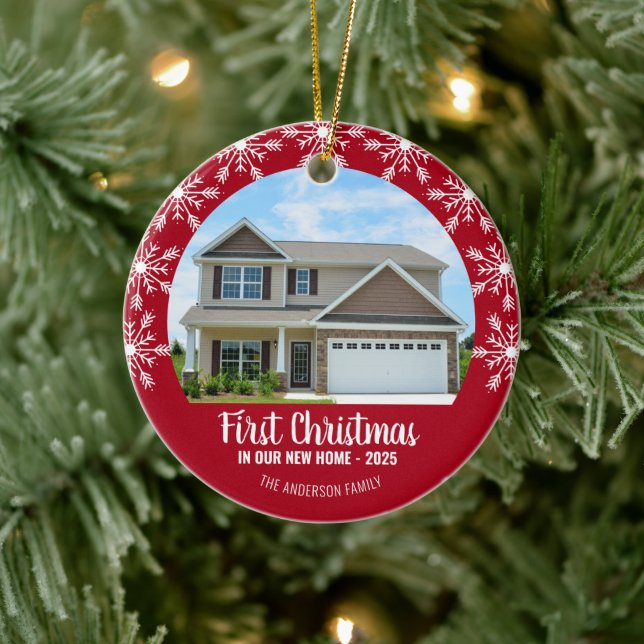 First Christmas in our New Home Photo Red Ceramic Tree Decoration (Tree)