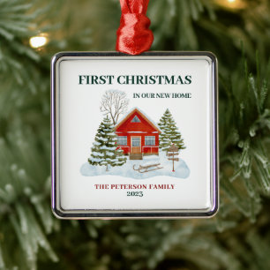 First Christmas In Our New Home Snowy Boho Metal Tree Decoration