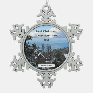 First Christmas in our new home Template Snowflake Pewter Christmas Ornament