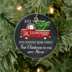 First Christmas in Our New Home Vintage Red Truck Ceramic Tree Decoration