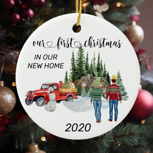 First Christmas In Our New Home Watercolor winter Ceramic Tree Decoration